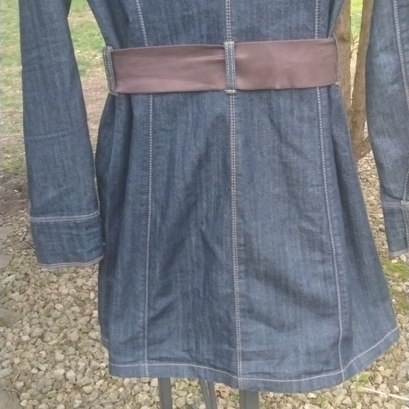 Joujou Womens Jean Jacket Blue Denim Double Breasted Collar Belted size Large - Picture 11 of 15